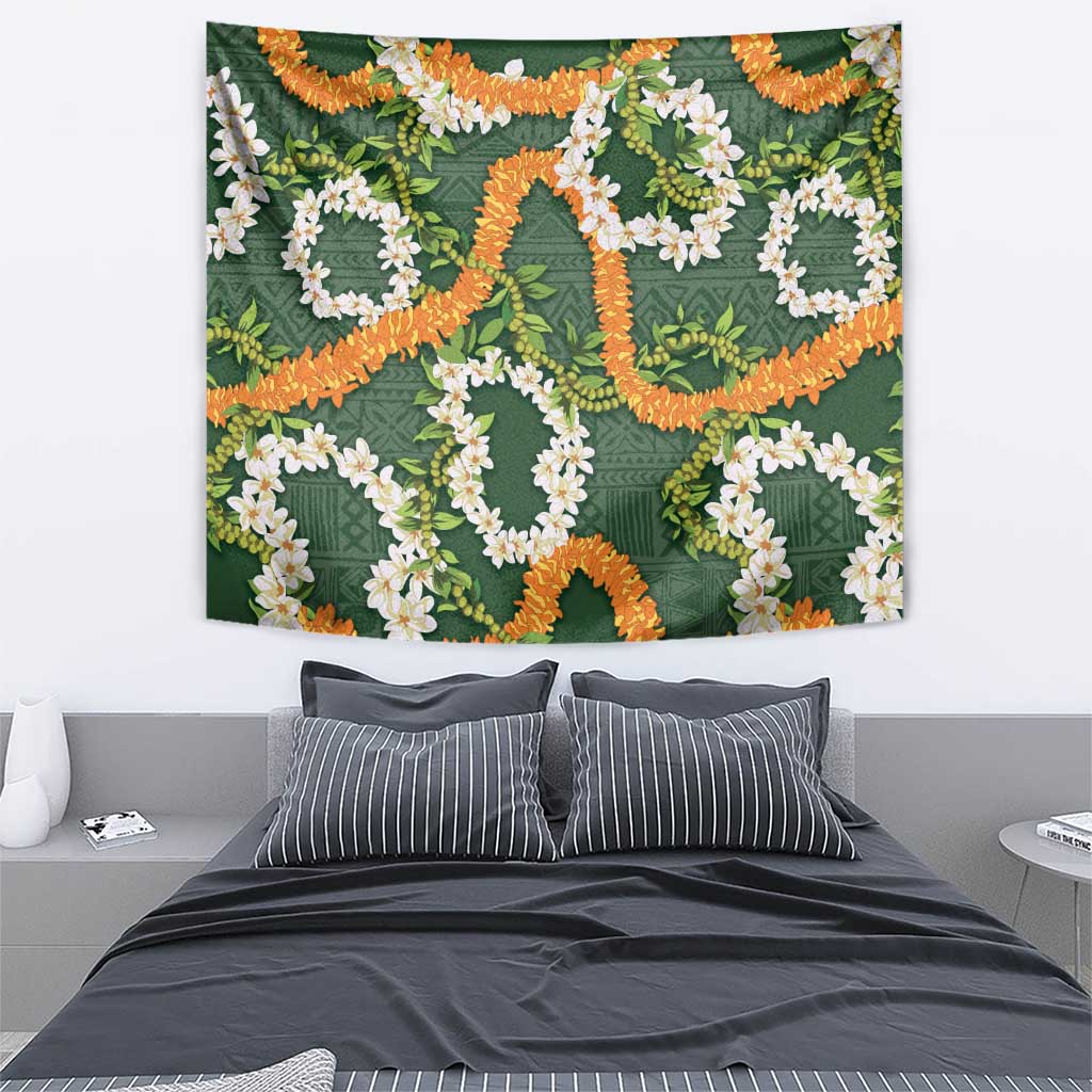Aloha Festive Hawaii Tapestry Mokihana - Maile and Ilima on Forest Green - Polynesian Pride