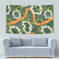 Aloha Festive Hawaii Tapestry Mokihana - Maile and Ilima on Forest Green - Polynesian Pride