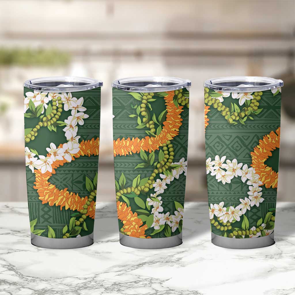 Aloha Festive Hawaii Tumbler Cup Mokihana - Maile and Ilima on Forest Green - Polynesian Pride