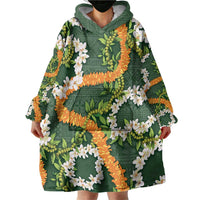 Aloha Festive Hawaii Wearable Blanket Hoodie Mokihana - Maile and Ilima on Forest Green - Polynesian Pride