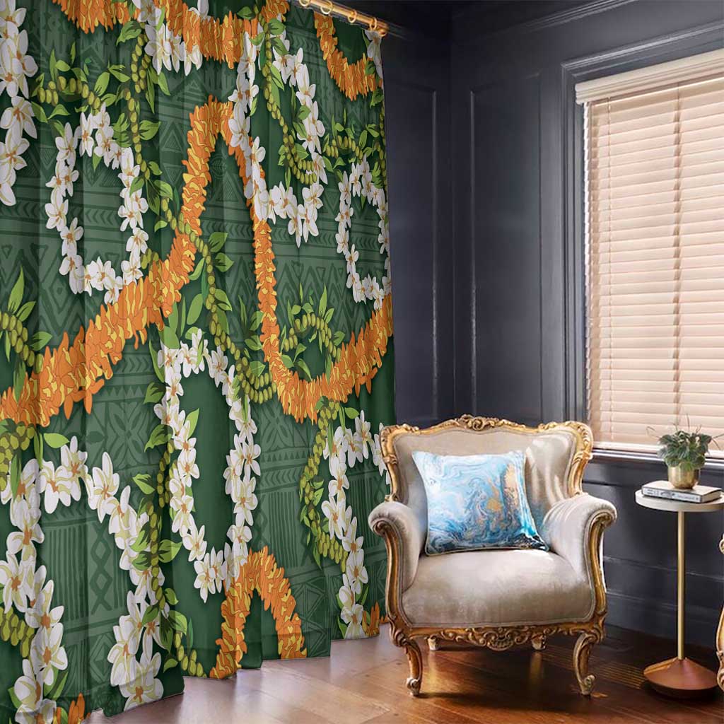 Aloha Festive Hawaii Window Curtain Mokihana - Maile and Ilima on Forest Green - Polynesian Pride