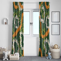 Aloha Festive Hawaii Window Curtain Mokihana - Maile and Ilima on Forest Green - Polynesian Pride