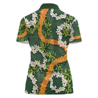 Aloha Festive Hawaii Women Polo Shirt Mokihana - Maile and Ilima on Forest Green - Polynesian Pride