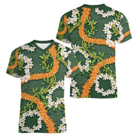 Aloha Festive Hawaii Women V-Neck T-Shirt Mokihana - Maile and Ilima on Forest Green - Polynesian Pride