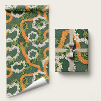 Aloha Festive Hawaii Wrapping Paper Mokihana - Maile and Ilima on Forest Green