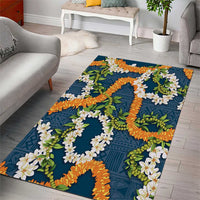 Aloha Festive Hawaii Area Rug Mokihana - Maile and Ilima on Navy Blue - Polynesian Pride