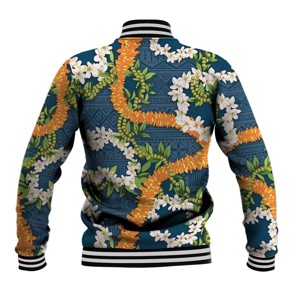 Aloha Festive Hawaii Baseball Jacket Mokihana - Maile and Ilima on Navy Blue - Polynesian Pride