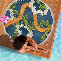 Aloha Festive Hawaii Beach Blanket Mokihana - Maile and Ilima on Navy Blue - Polynesian Pride