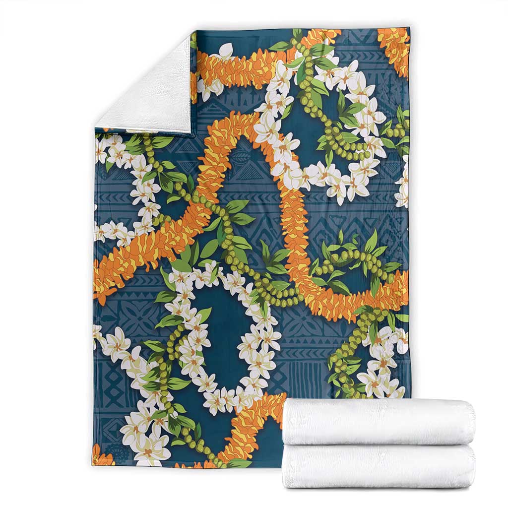 Aloha Festive Hawaii Blanket Mokihana - Maile and Ilima on Navy Blue - Polynesian Pride