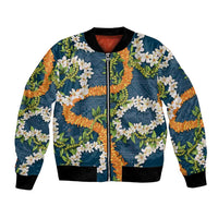 Aloha Festive Hawaii Bomber Jacket Mokihana - Maile and Ilima on Navy Blue - Polynesian Pride