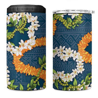 Aloha Festive Hawaii 4 in 1 Can Cooler Tumbler Mokihana - Maile and Ilima on Navy Blue - Polynesian Pride