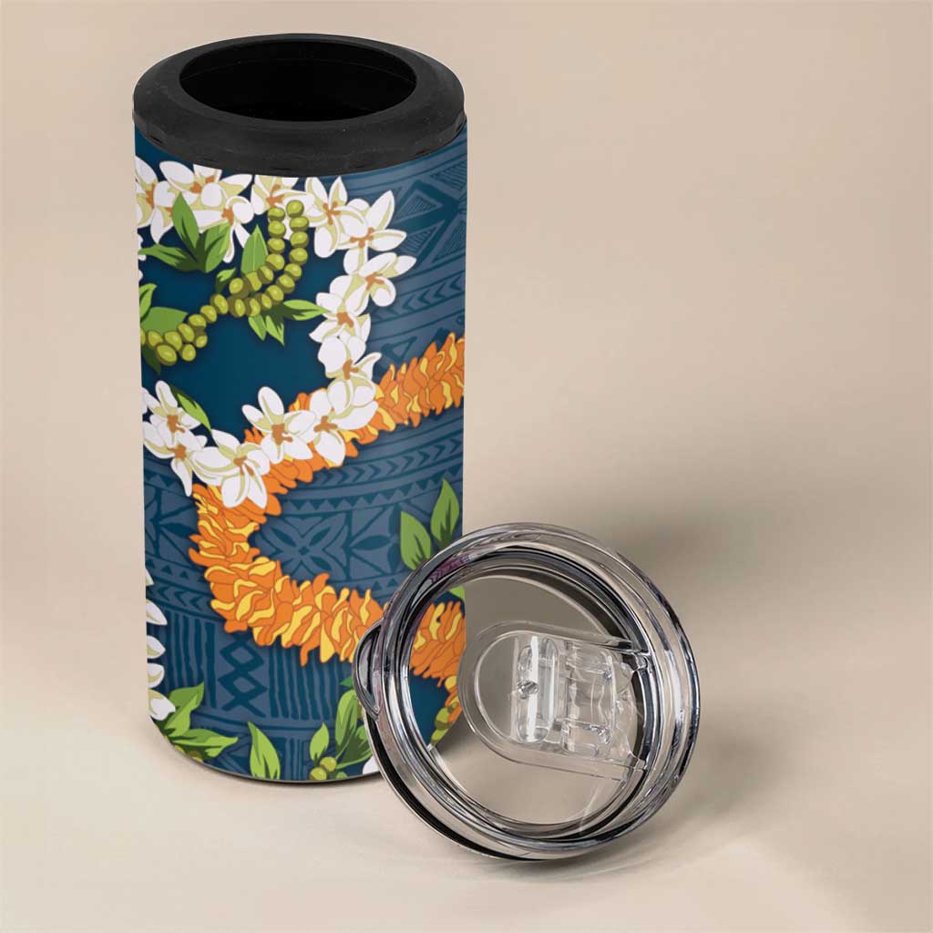 Aloha Festive Hawaii 4 in 1 Can Cooler Tumbler Mokihana - Maile and Ilima on Navy Blue - Polynesian Pride