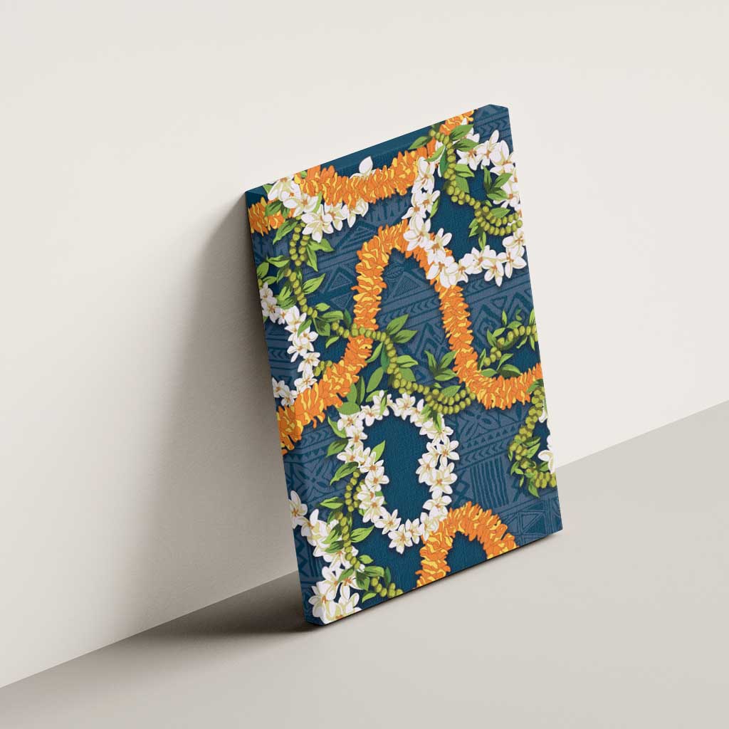 Aloha Festive Hawaii Canvas Wall Art Mokihana - Maile and Ilima on Navy Blue - Polynesian Pride