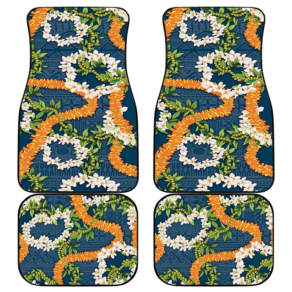 Aloha Festive Hawaii Car Mats Mokihana - Maile and Ilima on Navy Blue - Polynesian Pride