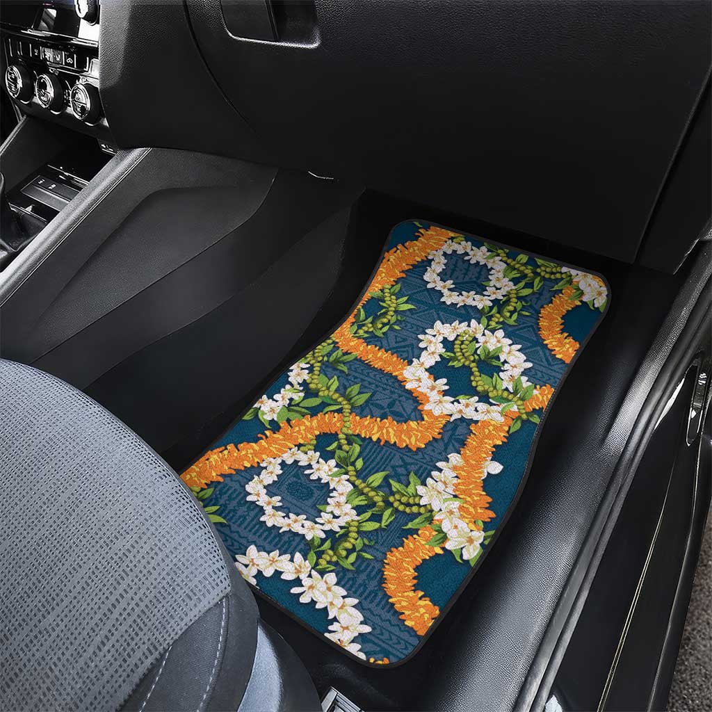 Aloha Festive Hawaii Car Mats Mokihana - Maile and Ilima on Navy Blue - Polynesian Pride