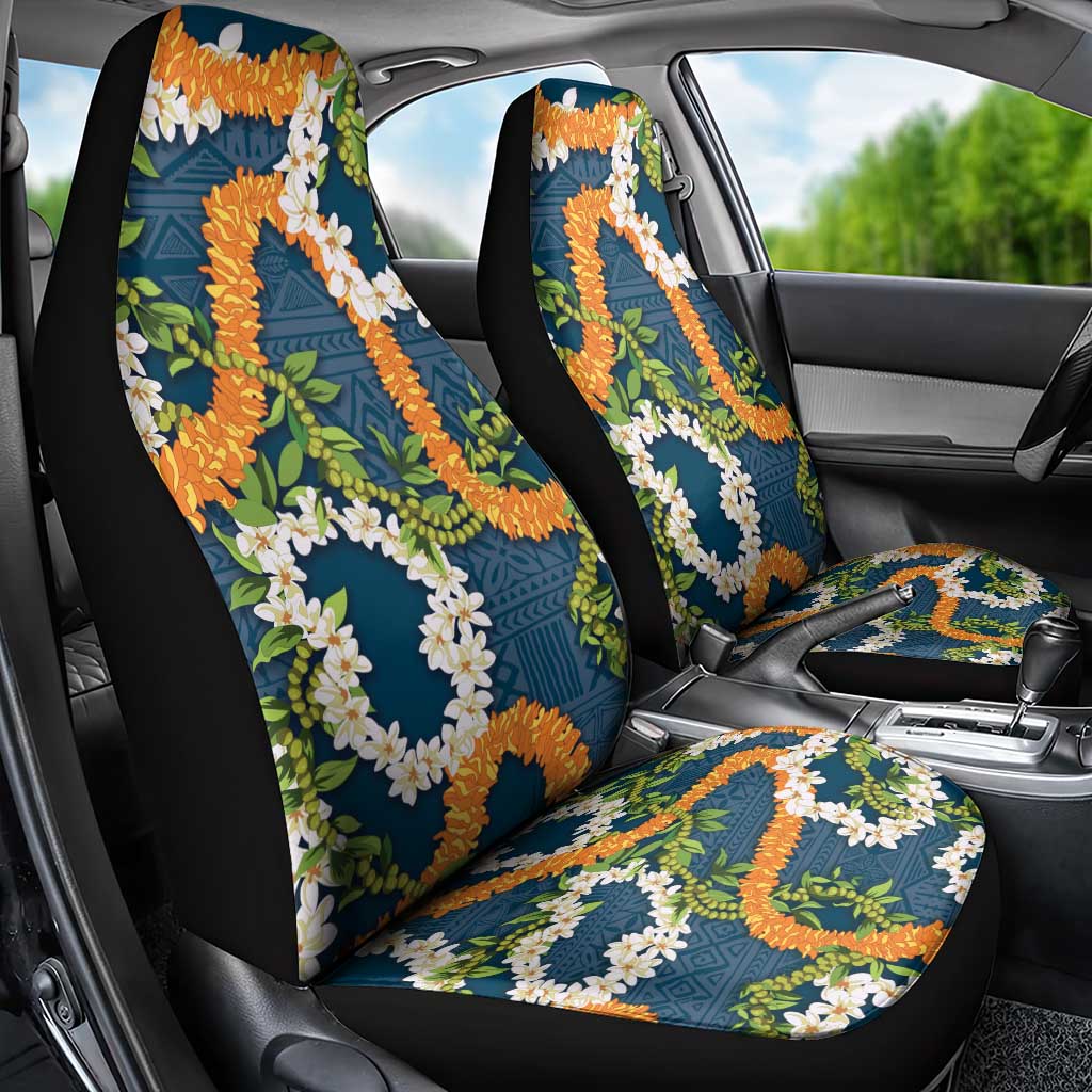Aloha Festive Hawaii Car Seat Cover Mokihana - Maile and Ilima on Navy Blue - Polynesian Pride