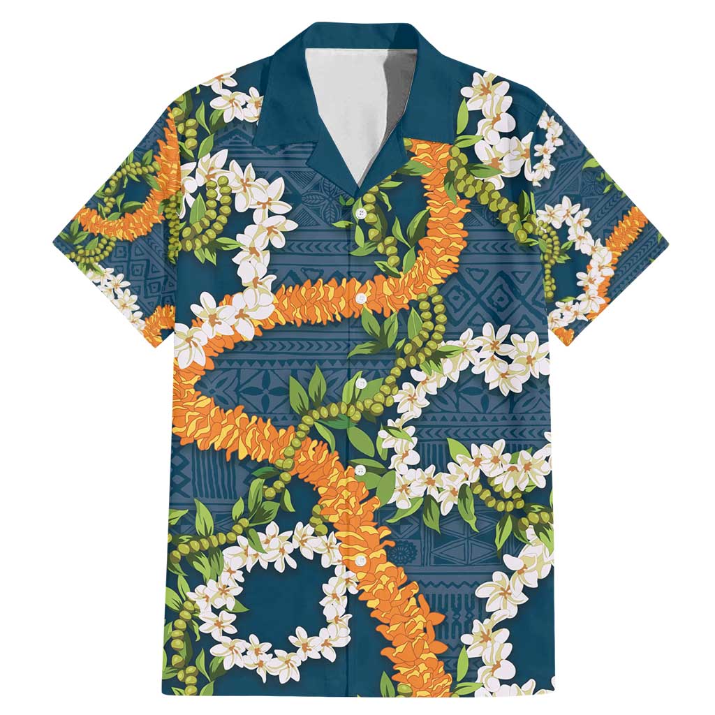 Aloha Festive Hawaii Family Matching Mermaid Dress and Hawaiian Shirt Mokihana - Maile and Ilima on Navy Blue - Polynesian Pride
