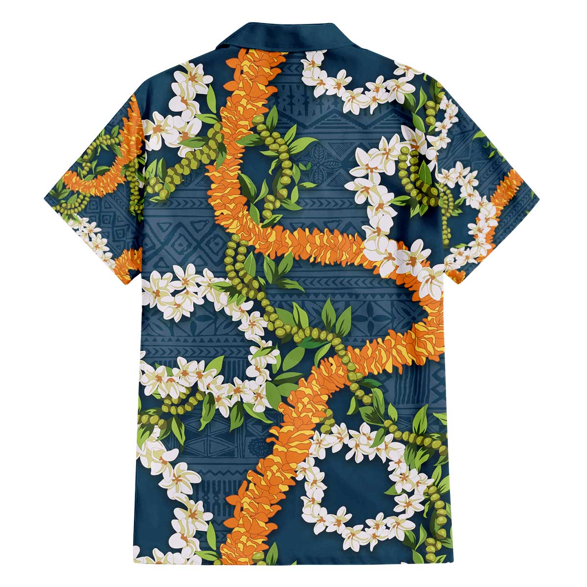 Aloha Festive Hawaii Family Matching Off The Shoulder Long Sleeve Dress and Hawaiian Shirt Mokihana - Maile and Ilima on Navy Blue - Polynesian Pride