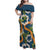 Aloha Festive Hawaii Family Matching Off Shoulder Maxi Dress and Hawaiian Shirt Mokihana - Maile and Ilima on Navy Blue - Polynesian Pride