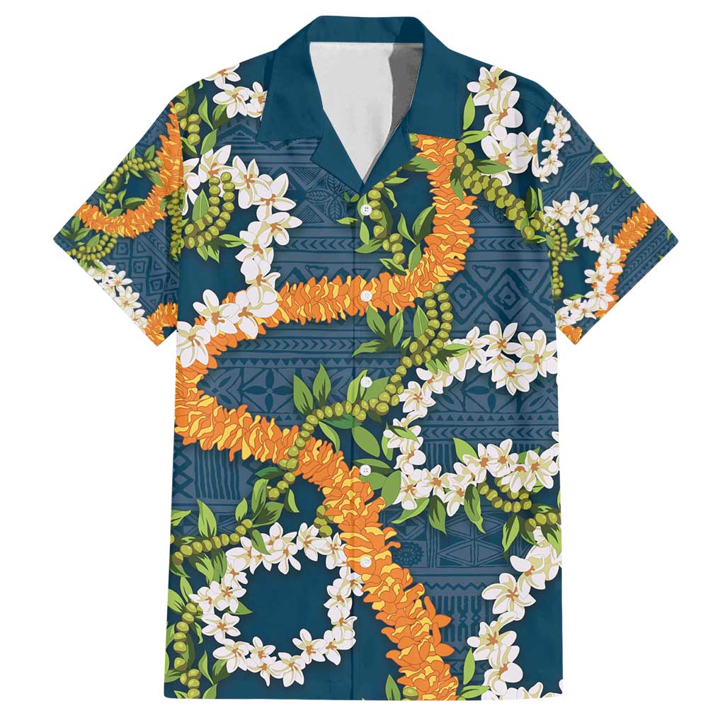 Aloha Festive Hawaii Family Matching Puletasi and Hawaiian Shirt Mokihana - Maile and Ilima on Navy Blue - Polynesian Pride