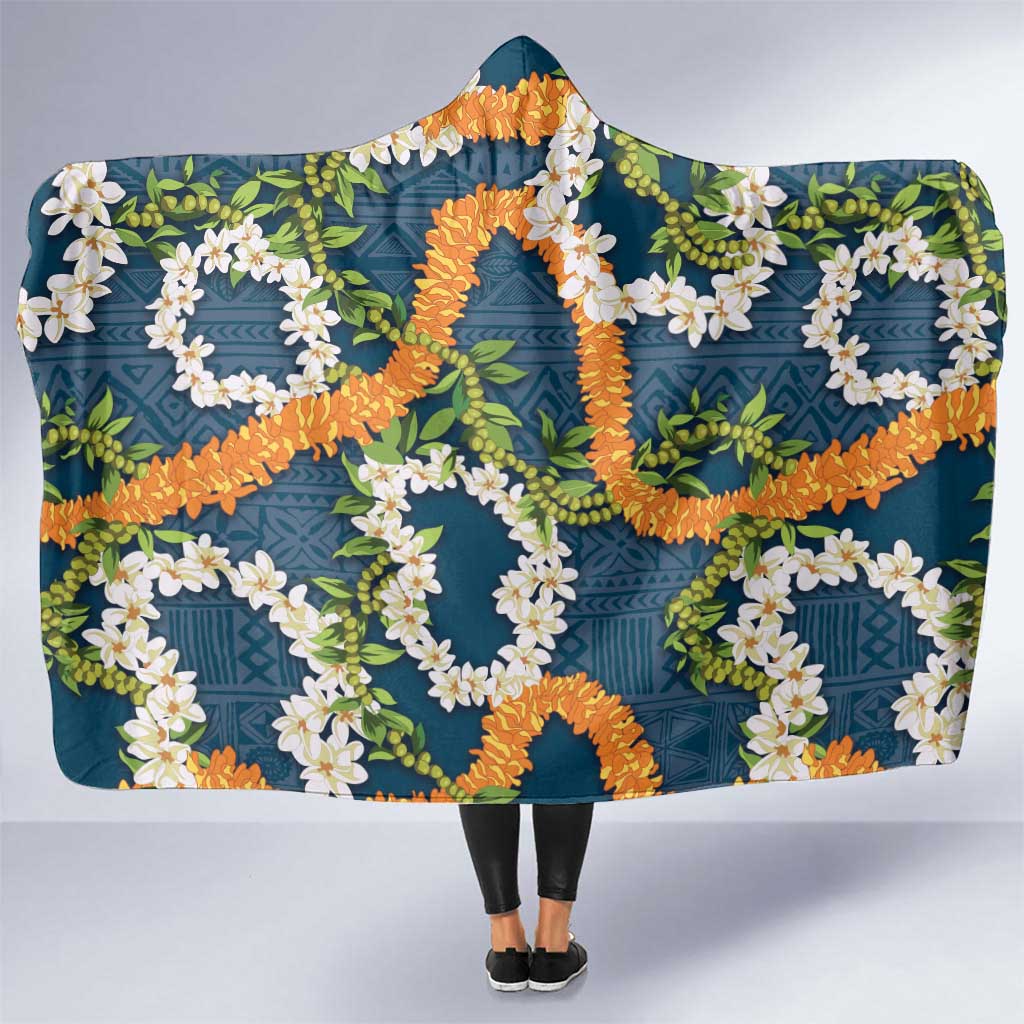 Aloha Festive Hawaii Hooded Blanket Mokihana - Maile and Ilima on Navy Blue - Polynesian Pride