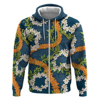 Aloha Festive Hawaii Hoodie Mokihana - Maile and Ilima on Navy Blue - Polynesian Pride