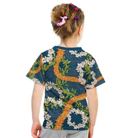 Aloha Festive Hawaii Kid T Shirt Mokihana - Maile and Ilima on Navy Blue - Polynesian Pride