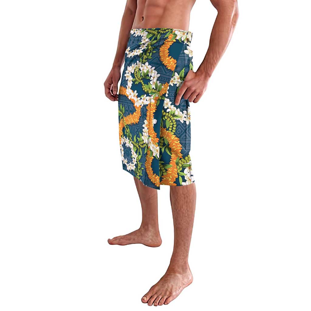 Aloha Festive Hawaii Lavalava Mokihana - Maile and Ilima on Navy Blue - Polynesian Pride