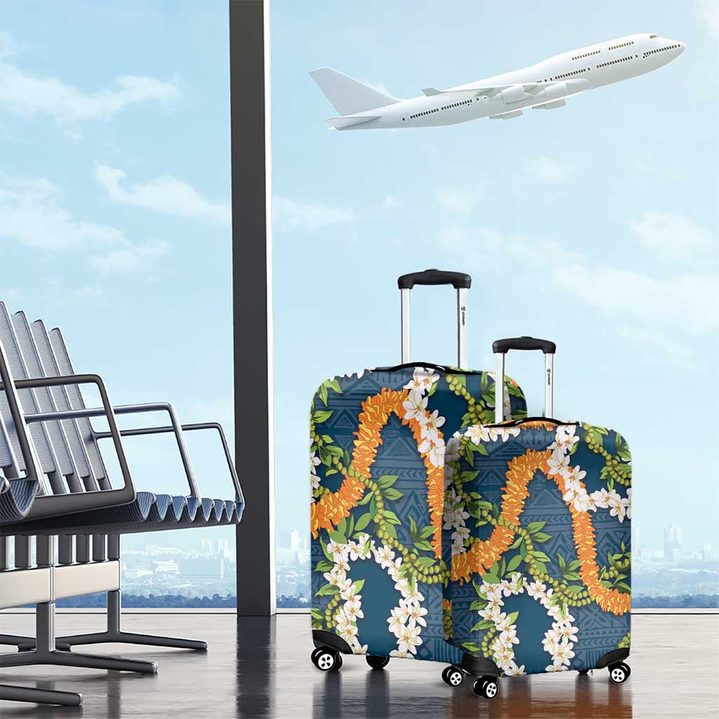 Aloha Festive Hawaii Luggage Cover Mokihana - Maile and Ilima on Navy Blue - Polynesian Pride