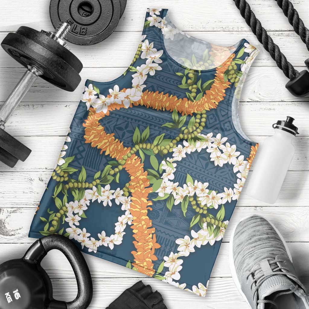 Aloha Festive Hawaii Men Tank Top Mokihana - Maile and Ilima on Navy Blue - Polynesian Pride