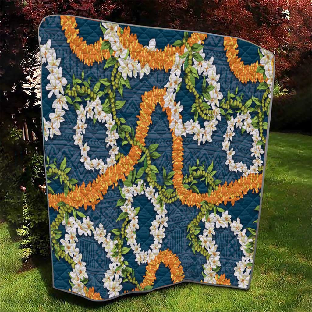 Aloha Festive Hawaii Quilt Mokihana - Maile and Ilima on Navy Blue - Polynesian Pride
