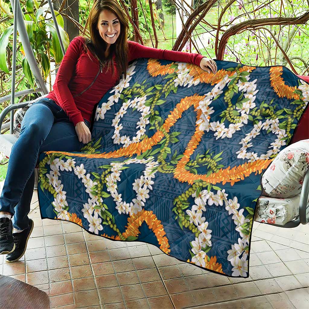 Aloha Festive Hawaii Quilt Mokihana - Maile and Ilima on Navy Blue - Polynesian Pride