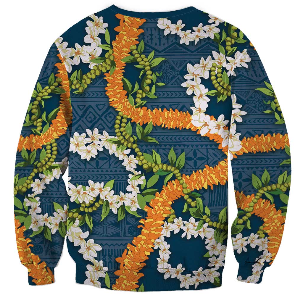 Aloha Festive Hawaii Sweatshirt Mokihana - Maile and Ilima on Navy Blue - Polynesian Pride