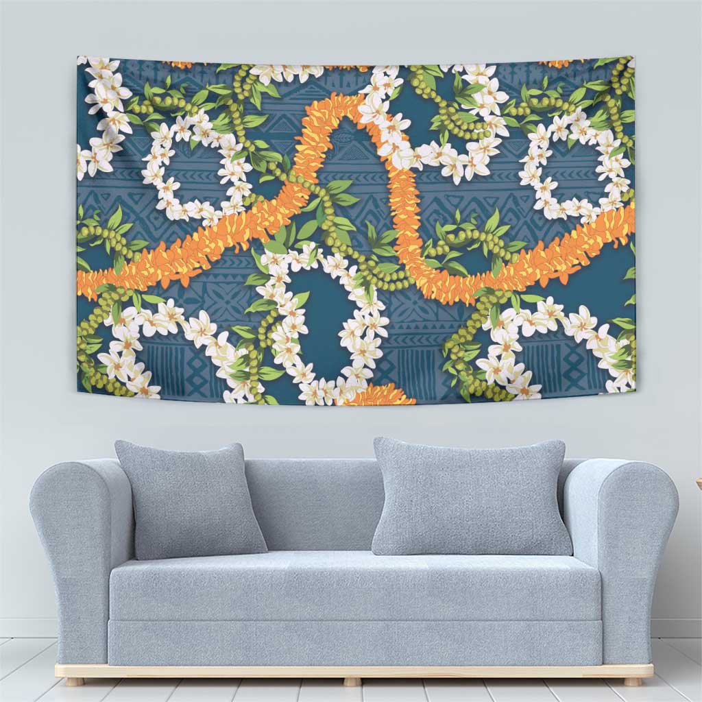 Aloha Festive Hawaii Tapestry Mokihana - Maile and Ilima on Navy Blue - Polynesian Pride