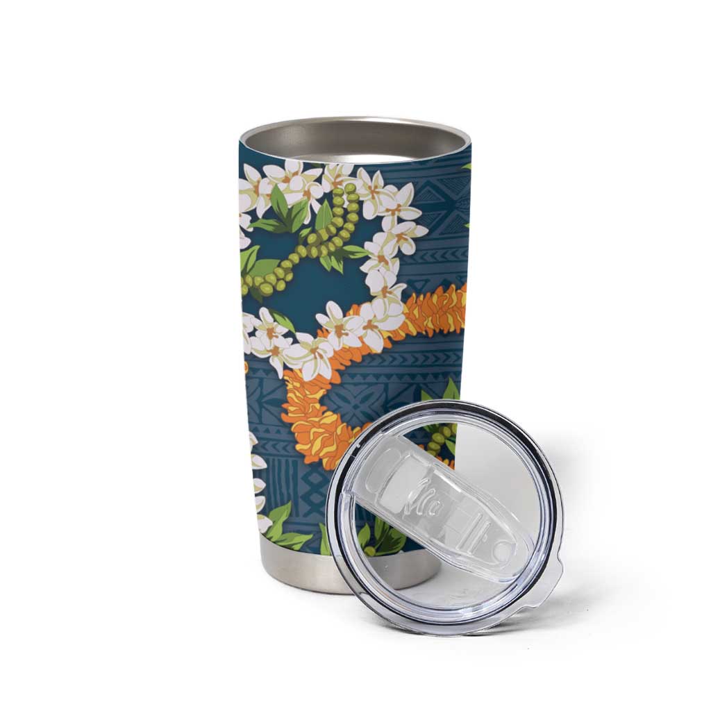 Aloha Festive Hawaii Tumbler Cup Mokihana - Maile and Ilima on Navy Blue - Polynesian Pride