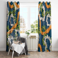 Aloha Festive Hawaii Window Curtain Mokihana - Maile and Ilima on Navy Blue - Polynesian Pride