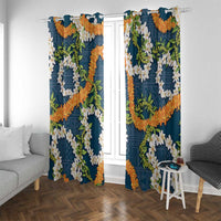 Aloha Festive Hawaii Window Curtain Mokihana - Maile and Ilima on Navy Blue - Polynesian Pride