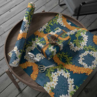 Aloha Festive Hawaii Wrapping Paper Mokihana - Maile and Ilima on Navy Blue