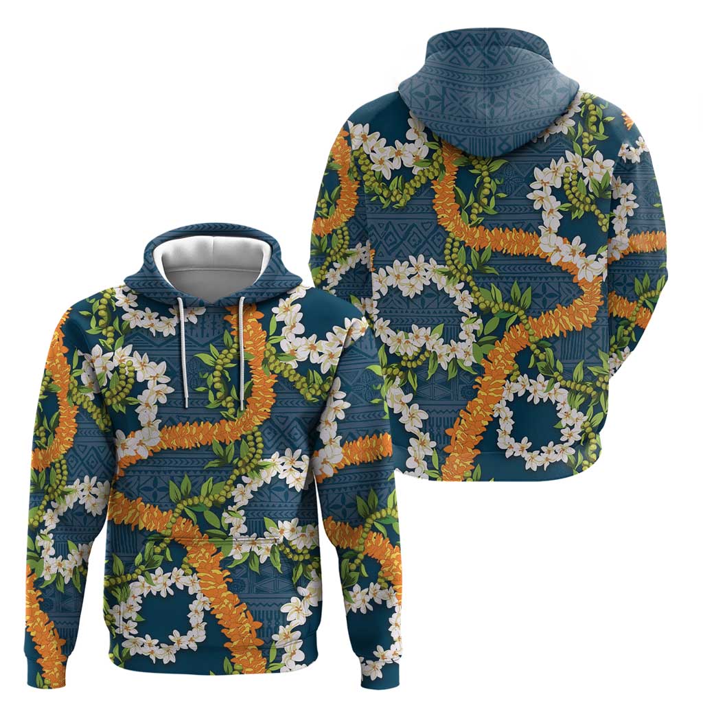 Aloha Festive Hawaii Zip Hoodie Mokihana - Maile and Ilima on Navy Blue - Polynesian Pride