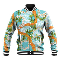 Aloha Festive Hawaii Baseball Jacket Mokihana - Maile and Ilima on Turquoise - Polynesian Pride