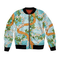 Aloha Festive Hawaii Bomber Jacket Mokihana - Maile and Ilima on Turquoise - Polynesian Pride