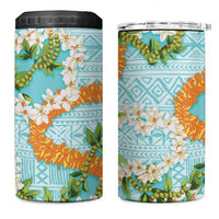 Aloha Festive Hawaii 4 in 1 Can Cooler Tumbler Mokihana - Maile and Ilima on Turquoise - Polynesian Pride
