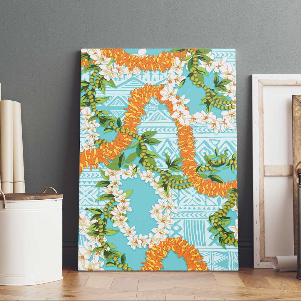 Aloha Festive Hawaii Canvas Wall Art Mokihana - Maile and Ilima on Turquoise - Polynesian Pride