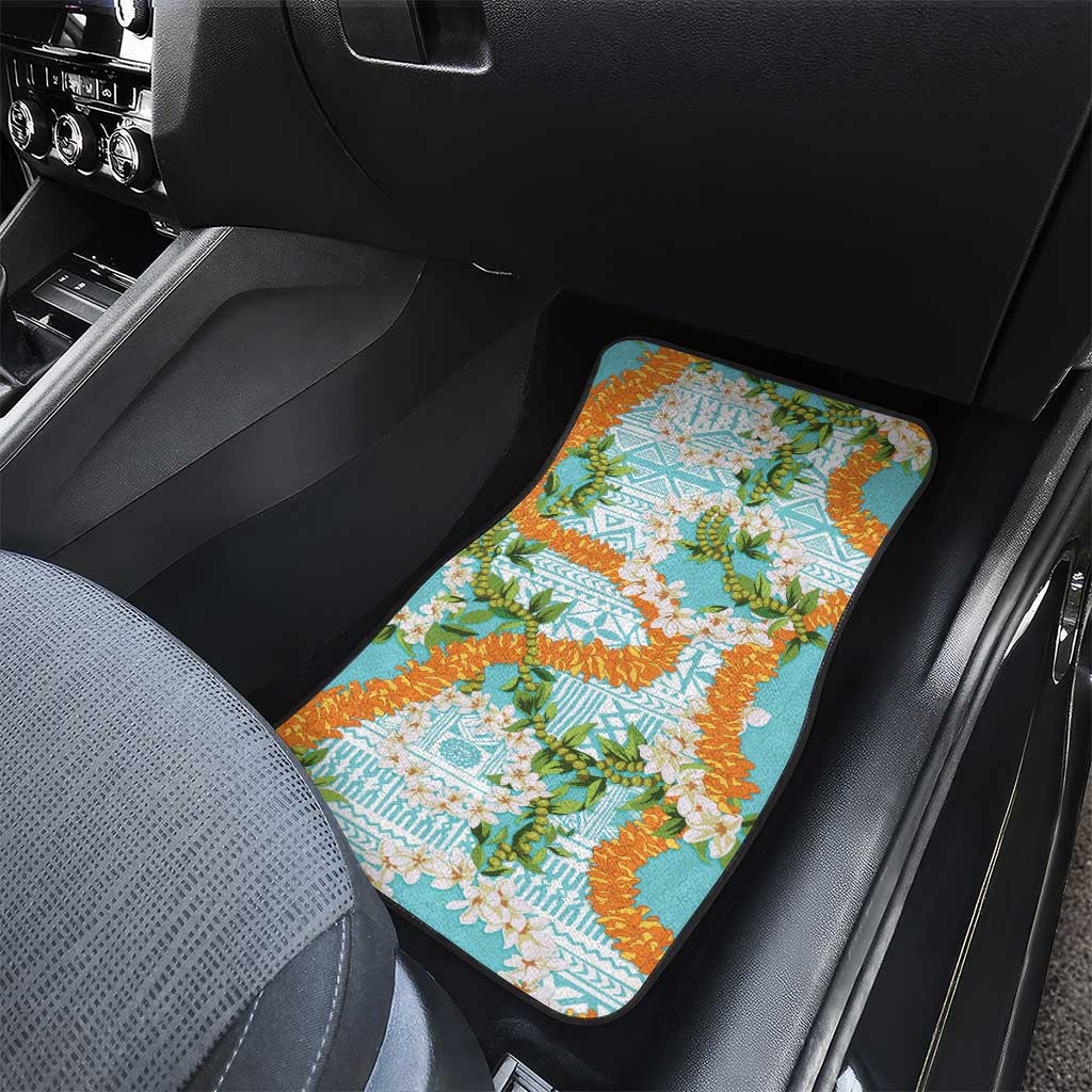 Aloha Festive Hawaii Car Mats Mokihana - Maile and Ilima on Turquoise - Polynesian Pride