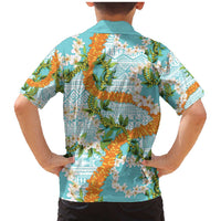 Aloha Festive Hawaii Family Matching Mermaid Dress and Hawaiian Shirt Mokihana - Maile and Ilima on Turquoise - Polynesian Pride