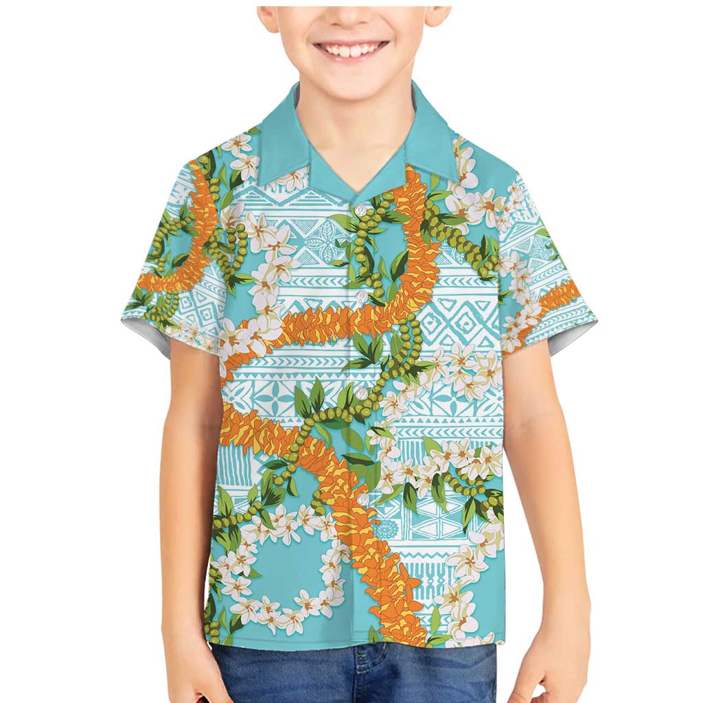 Aloha Festive Hawaii Family Matching Mermaid Dress and Hawaiian Shirt Mokihana - Maile and Ilima on Turquoise - Polynesian Pride