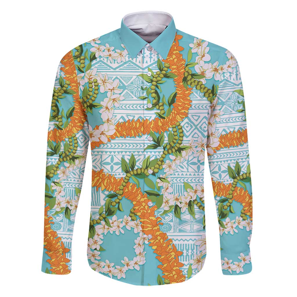 Aloha Festive Hawaii Family Matching Puletasi and Hawaiian Shirt Mokihana - Maile and Ilima on Turquoise - Polynesian Pride