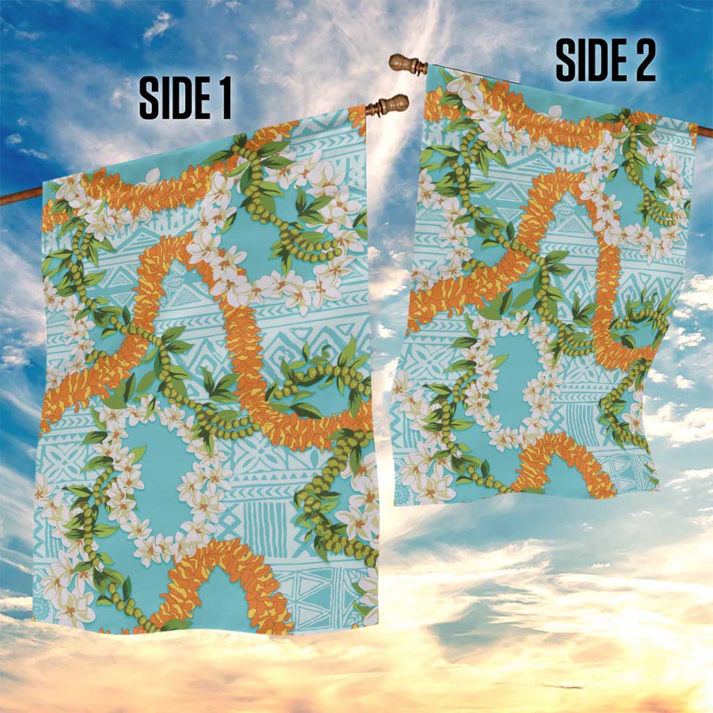 Aloha Festive Hawaii Garden Flag Mokihana - Maile and Ilima on Turquoise - Polynesian Pride