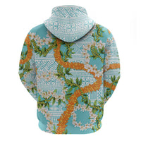 Aloha Festive Hawaii Hoodie Mokihana - Maile and Ilima on Turquoise - Polynesian Pride