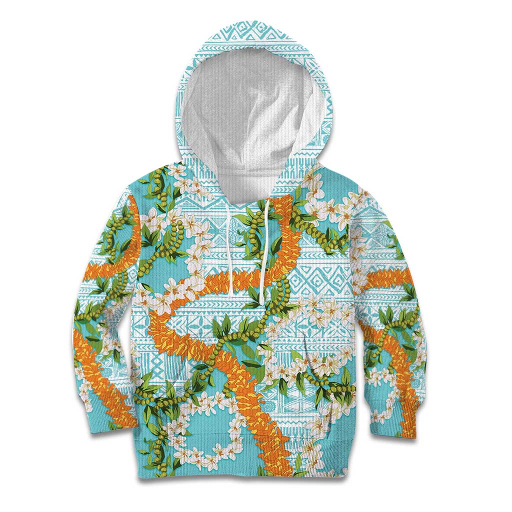 Aloha Festive Hawaii Kid Hoodie Mokihana - Maile and Ilima on Turquoise - Polynesian Pride